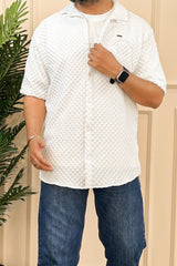 Turbo Popcorn Cuba Waffle Casual Shirt In White