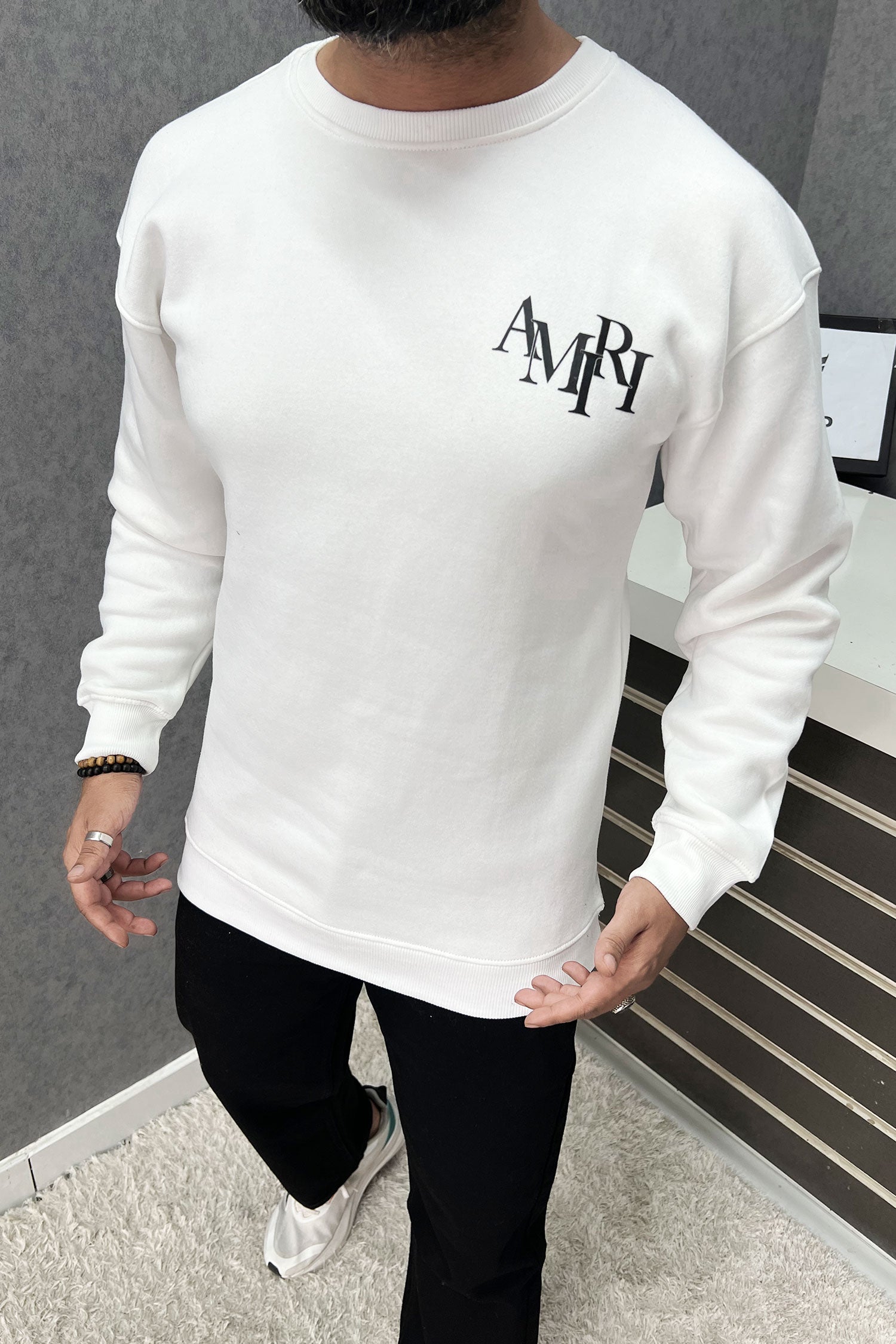 Amri Slogan Signature Crew Neck Full Sleeves Men's Sweatshirt