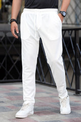 Turbo Pique Textured Double Plate SlimFit Trouser In White