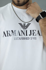 Emprio Armni Siganture Slogan Imported Round Neck T-Shirt In White