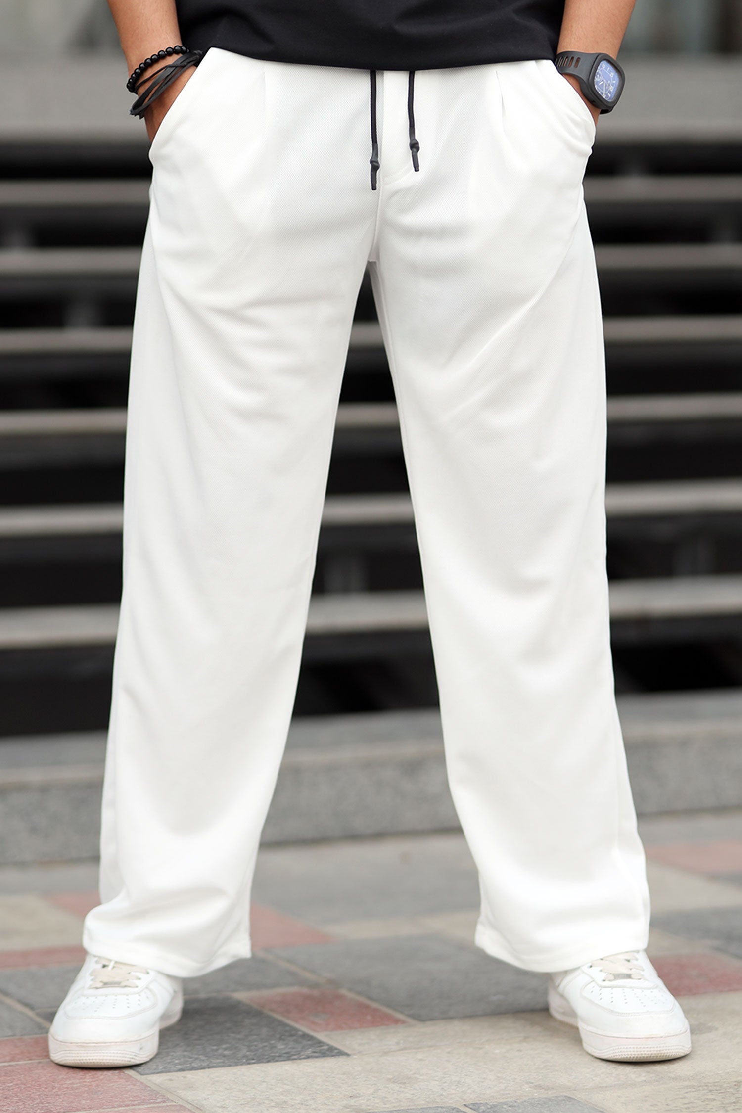Relaxed Straight Baggy Loose Bottom Trouser in White