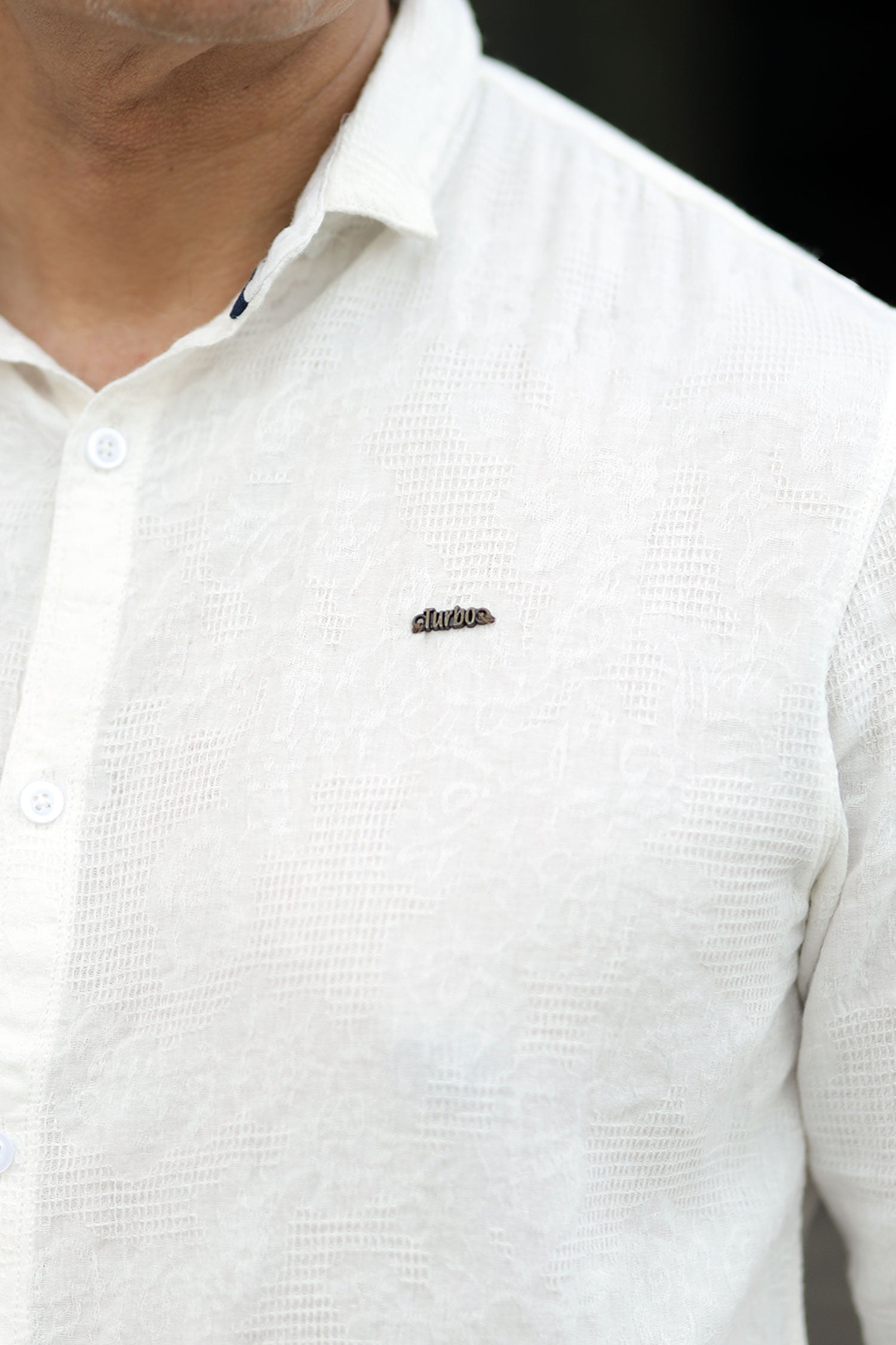 Turbo Vintage Patterend Long Sleeve Cotton Casual Shirt In White