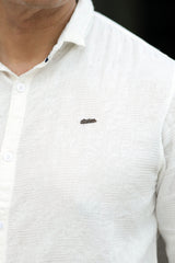 Turbo Vintage Patterend Long Sleeve Cotton Casual Shirt In White