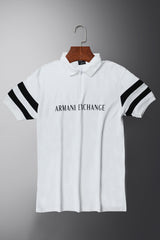 Armni Exchnge A|X Stitch Thread Zip Collar Men's Polo Shirt In White