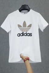 Adds Blend Trefoil Round Imported Neck T-Shirt In White