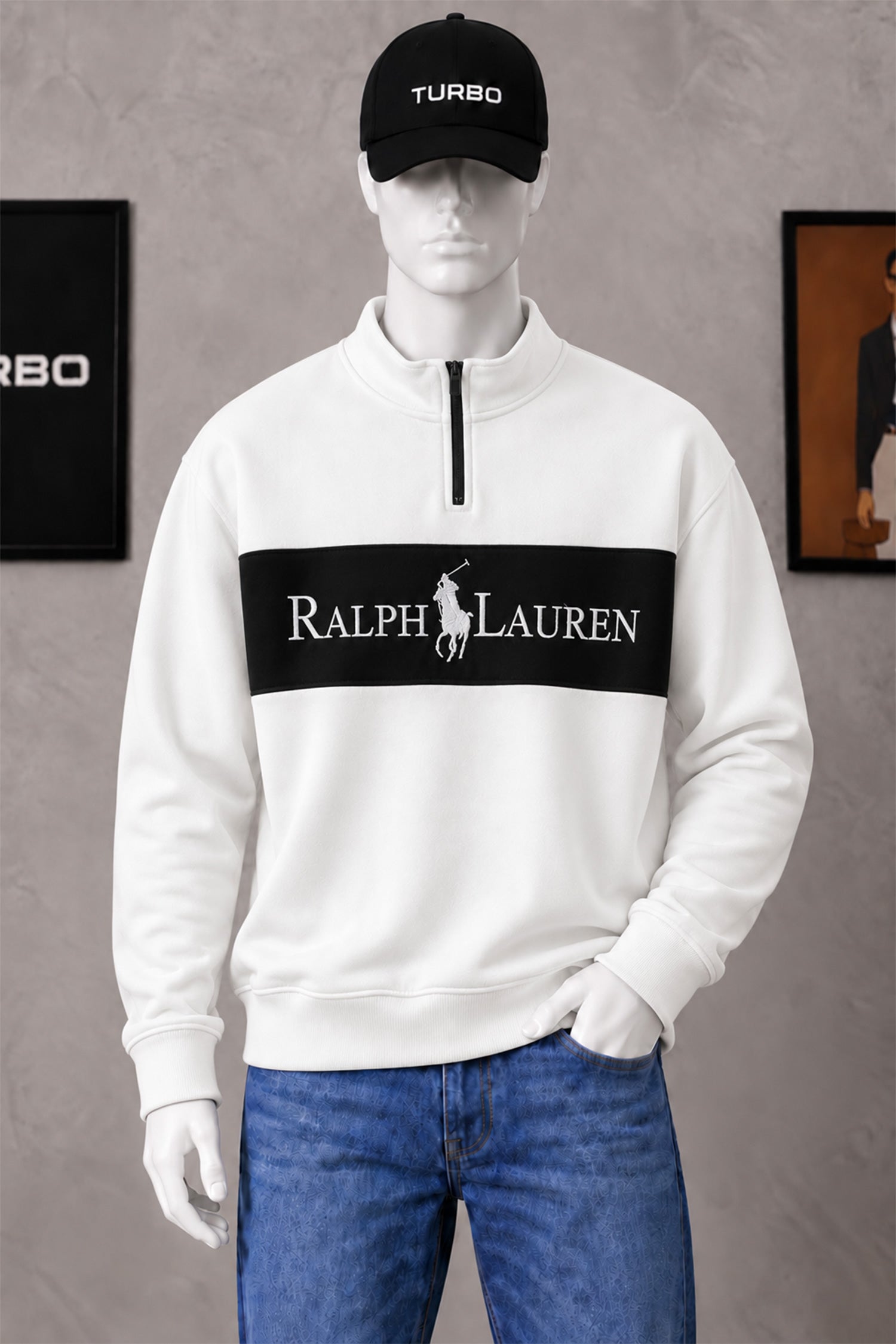 Rlph Lurn Quarter Zip-Up Mock Neck Men's Sweatshirt In White