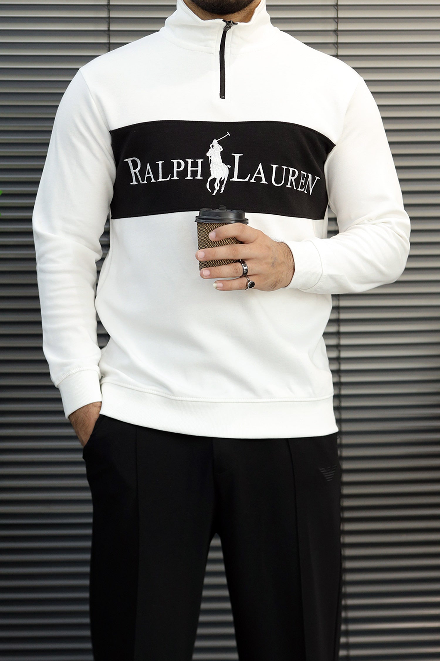 Rlph Lurn Quarter Zip-Up Mock Neck Men's Sweatshirt In White