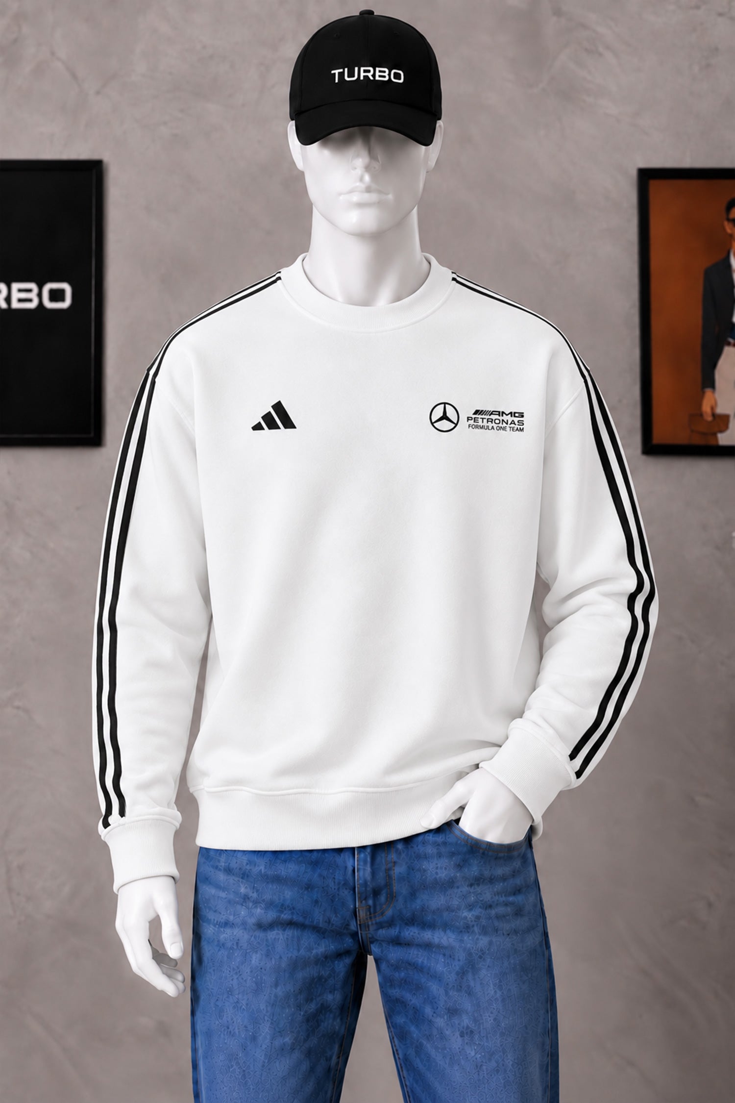 Adds x Mercds-Amg F1 Series Round Neck Men's Sweatshirt In White