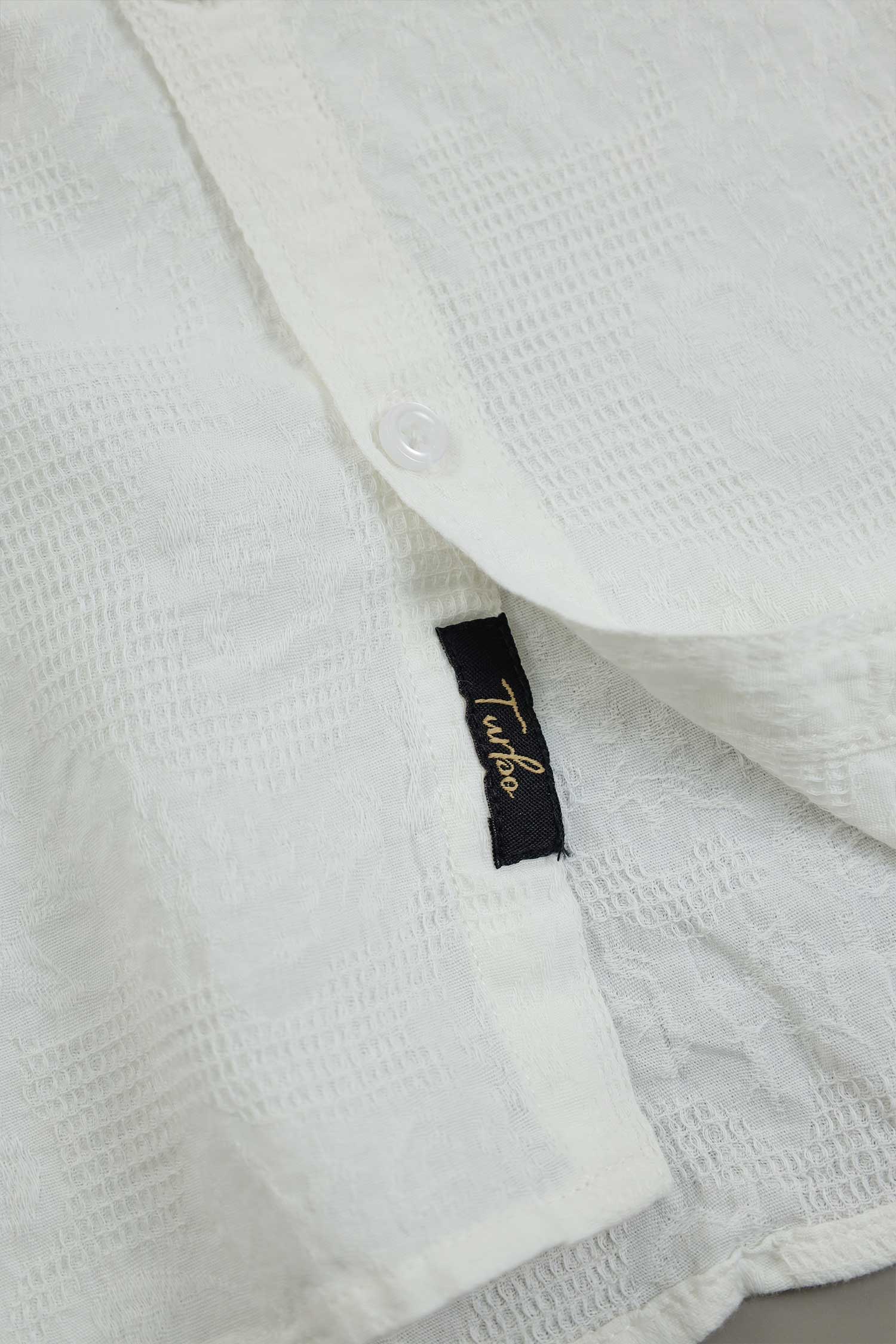 Turbo Vintage Patterend Long Sleeve Cotton Casual Shirt In White
