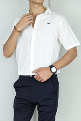 Turbo Wave Texture Crochet Casual Shirt In White