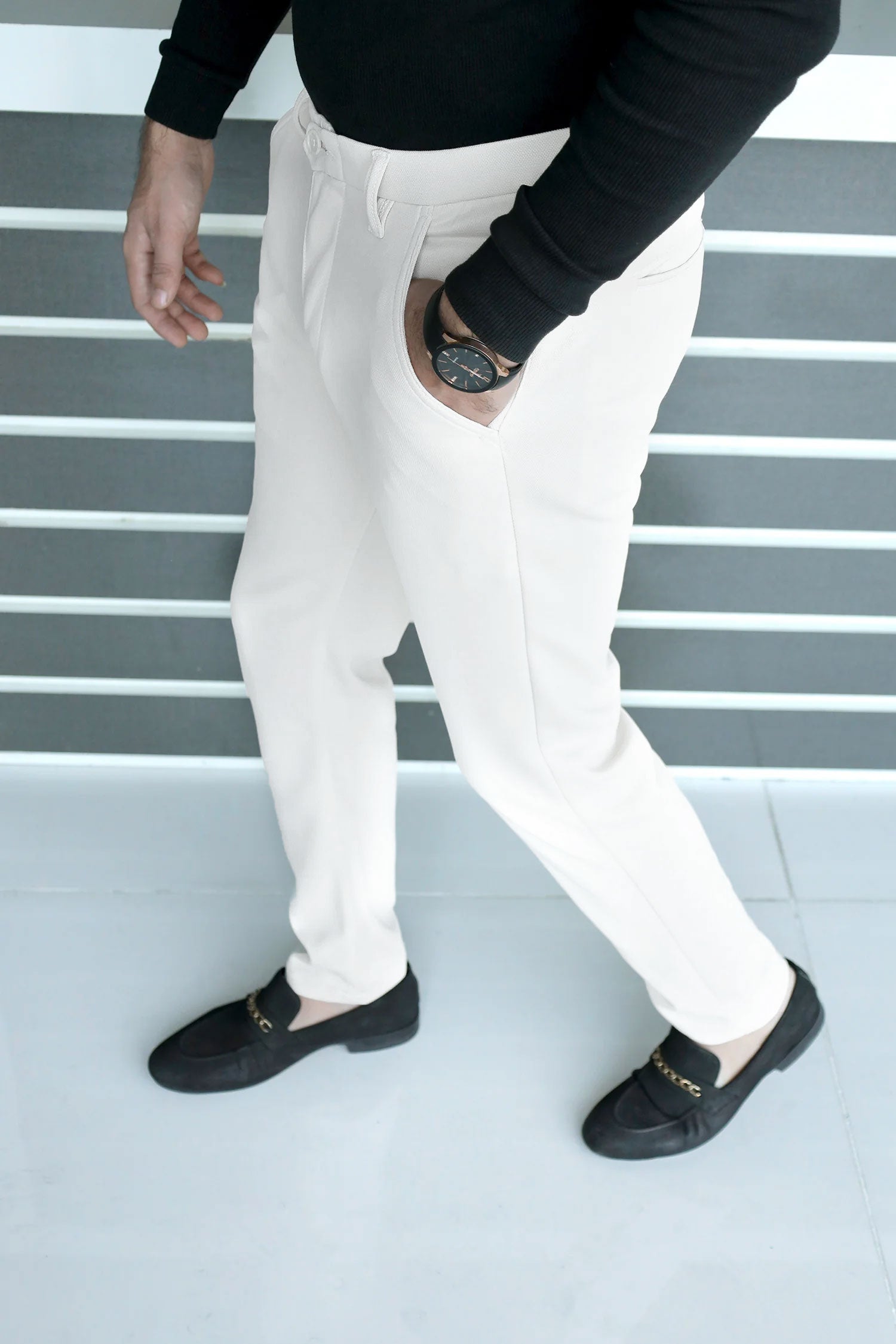 Elegant Self Texture Knitted Cotton Ankle fit Pant