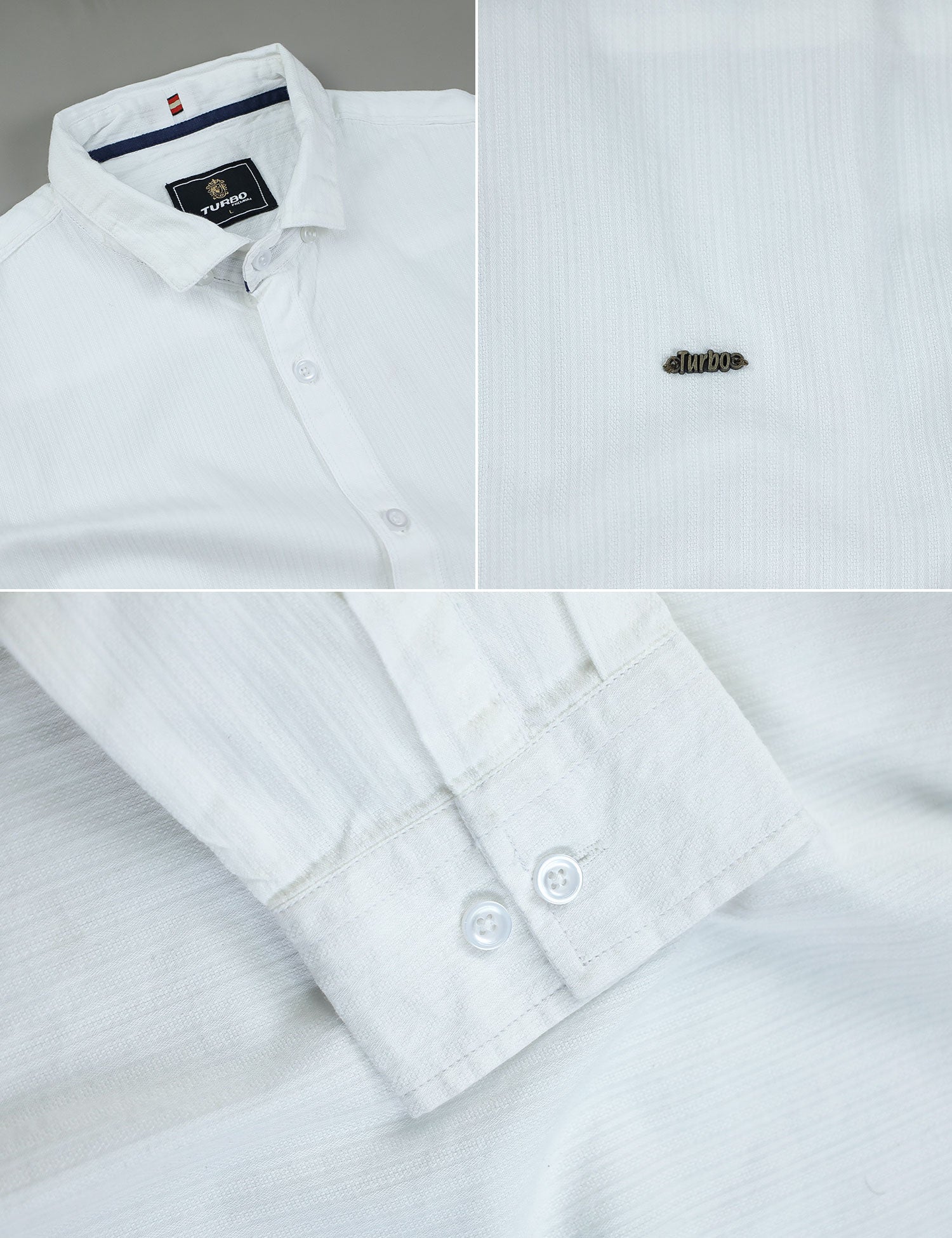 Turbo Organic MonoChromatic Long Sleeve Cotton Casual Shirt in White