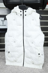 Embossed Design Quilted Detachable Hood Imported Men's Gilet