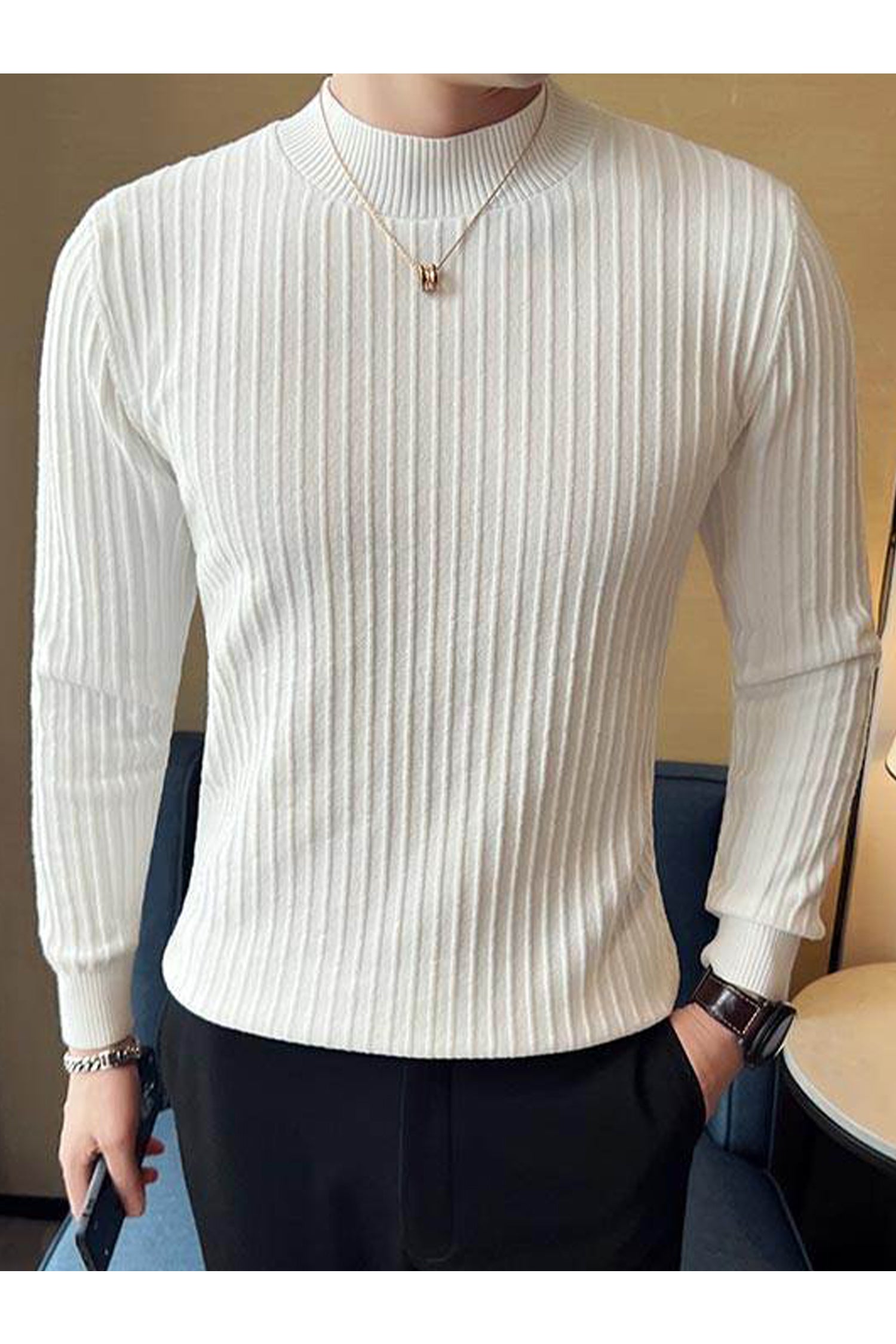 Comfortable Textured Lining Mock Neck Men's Sweatshirt