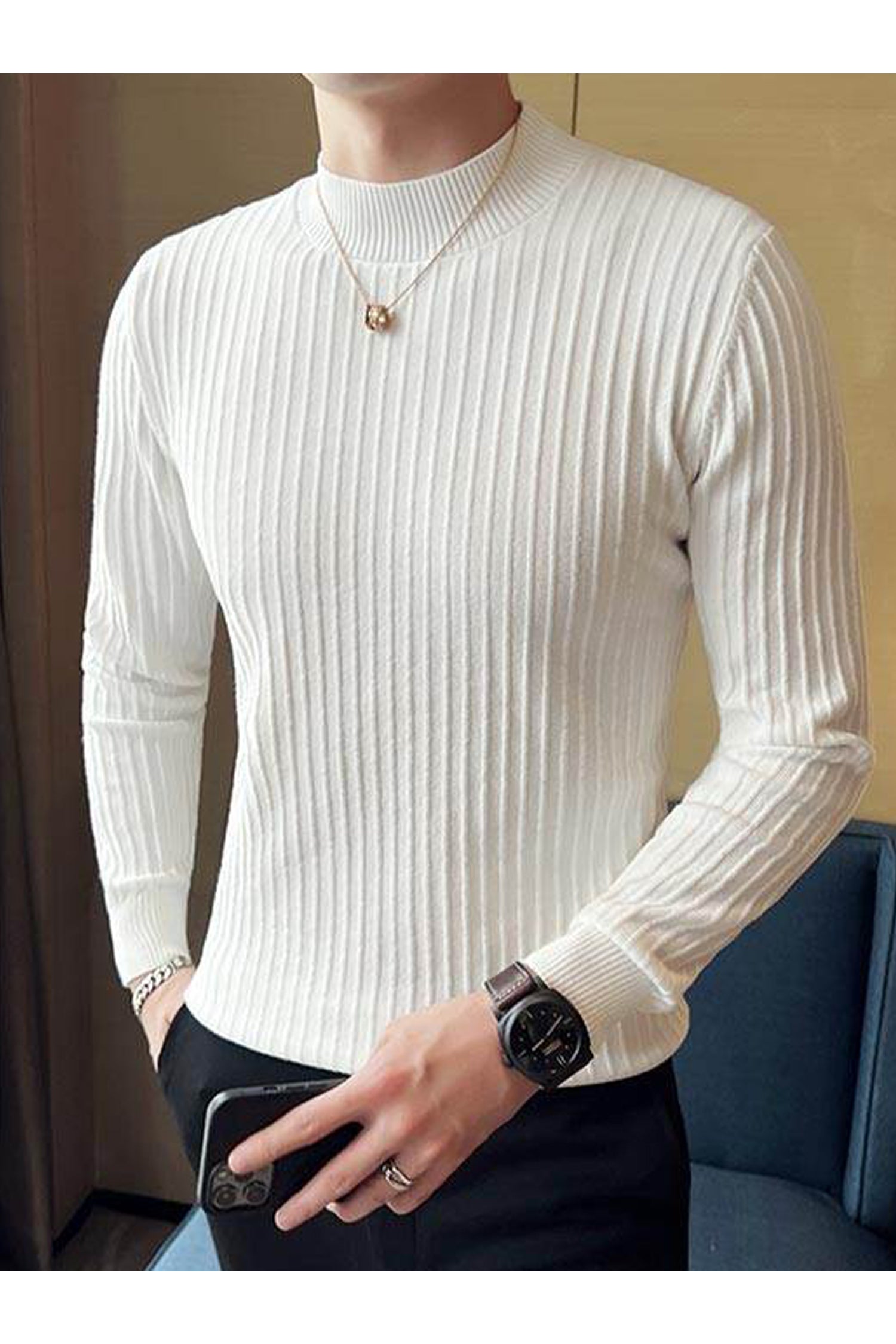 Comfortable Textured Lining Mock Neck Men's Sweatshirt