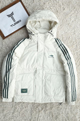 Blcniga Strip Style Padded Imported Puffer Jacket In White