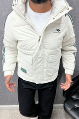 Blcniga Strip Style Padded Imported Puffer Jacket In White