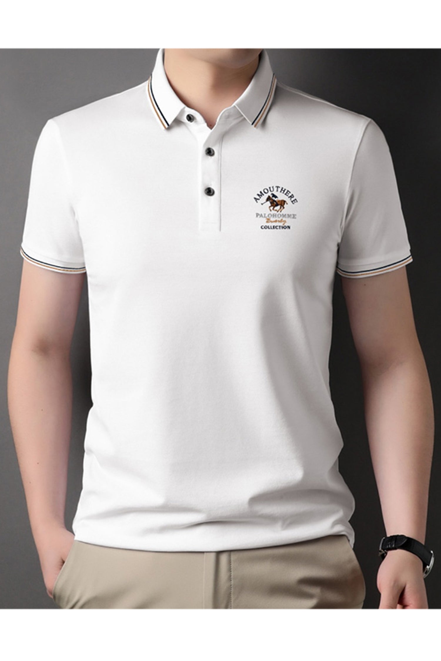 Tipped Collar Embroidered Men's Polo Shirt