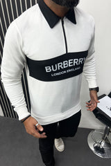 Brburry Half Zip Collar Style Full Sleeves Men's Sweatshirt In White