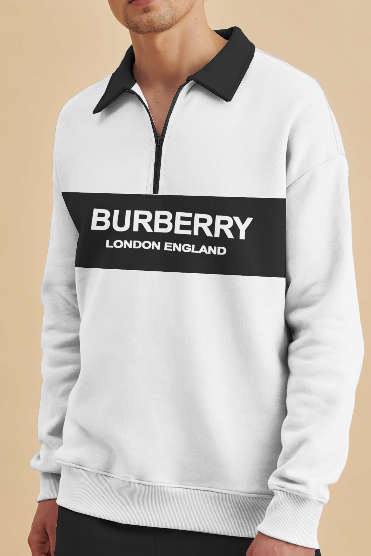 Brburry Half Zip Collar Style Full Sleeves Men's Sweatshirt