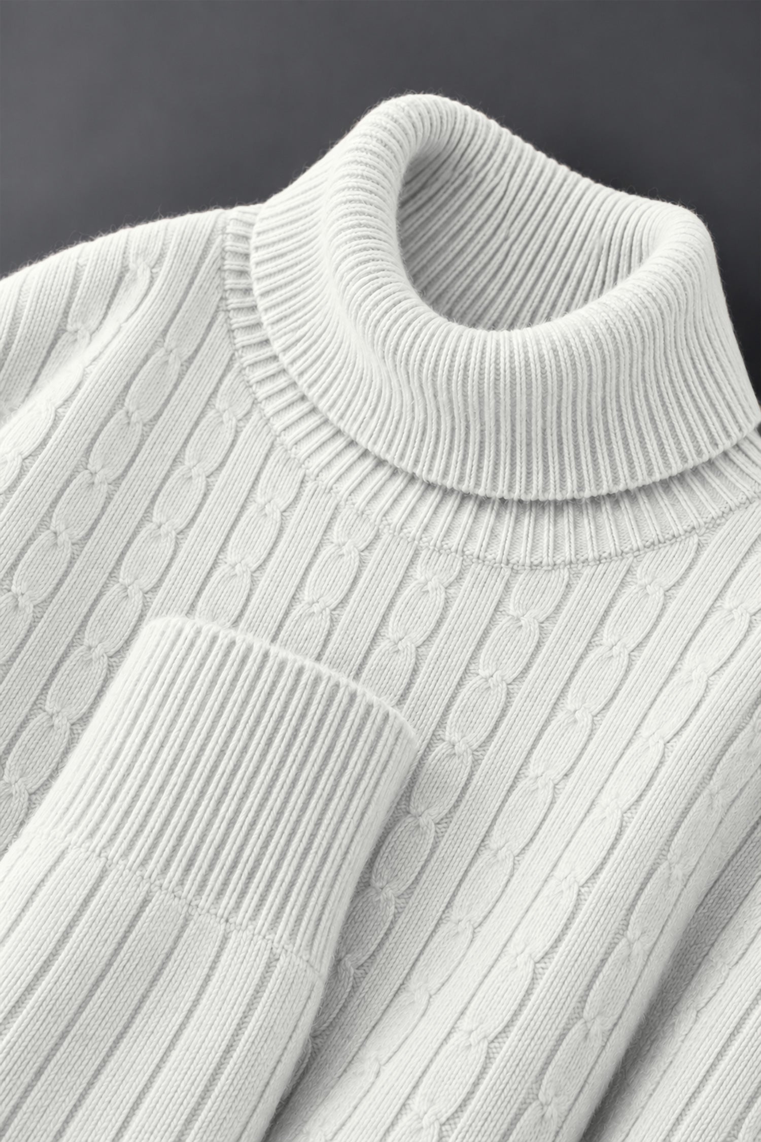 Turbo Cable-Knit Texture Turtleneck Pullover Imported High Neck In White