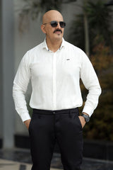 Turbo Vintage Patterend Long Sleeve Cotton Casual Shirt In White