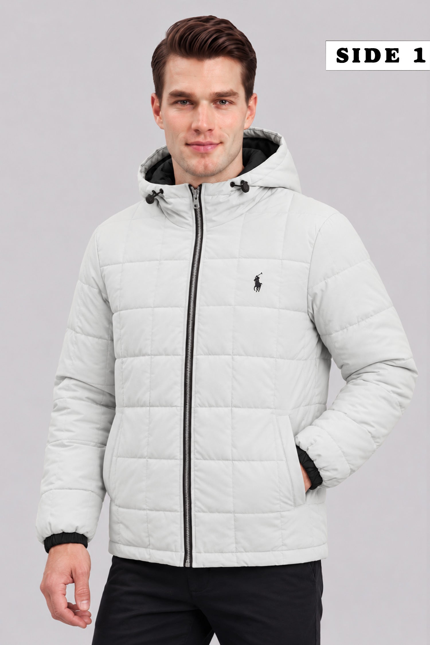 Polo Square-Pattern Dual Color Hooded Imported Puffer Jacket