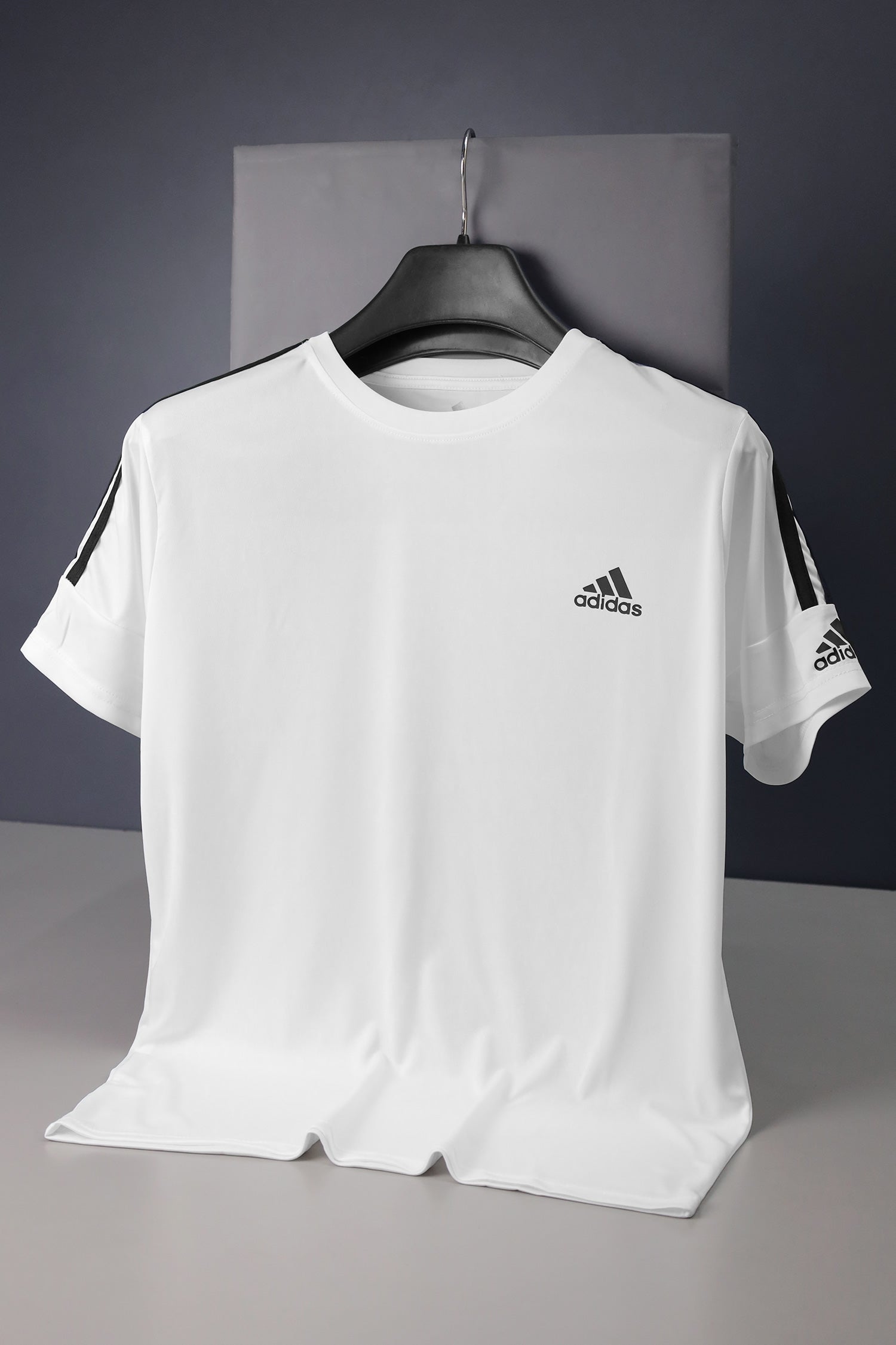 Adds Half Tri-Line Strips Round Neck T-Shirt