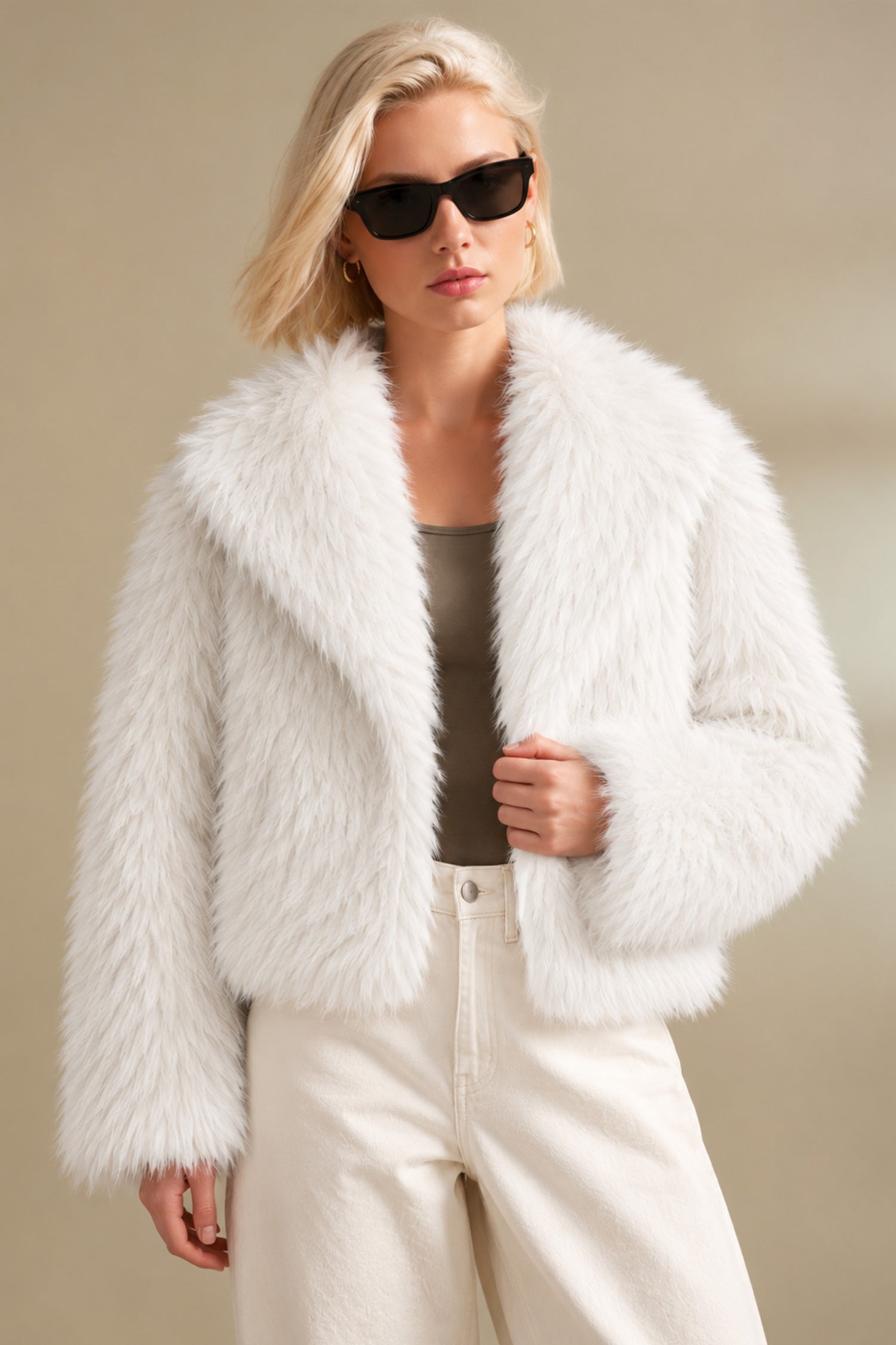 Women Fluffy Crop Collar Imported Fur Jacket