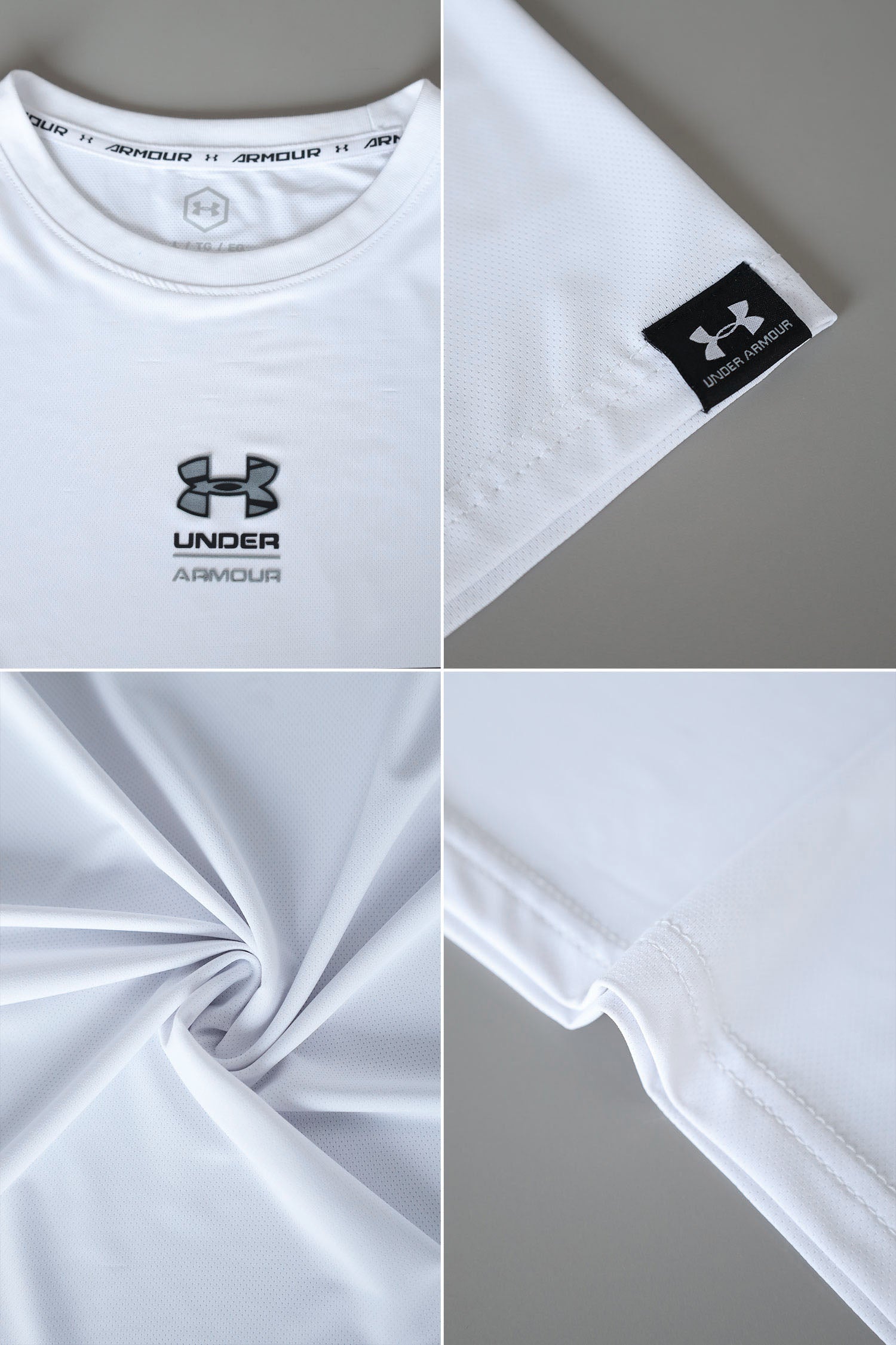 Undr Armr Mid Chest Logo Mesh Dry-Fit Tee in White