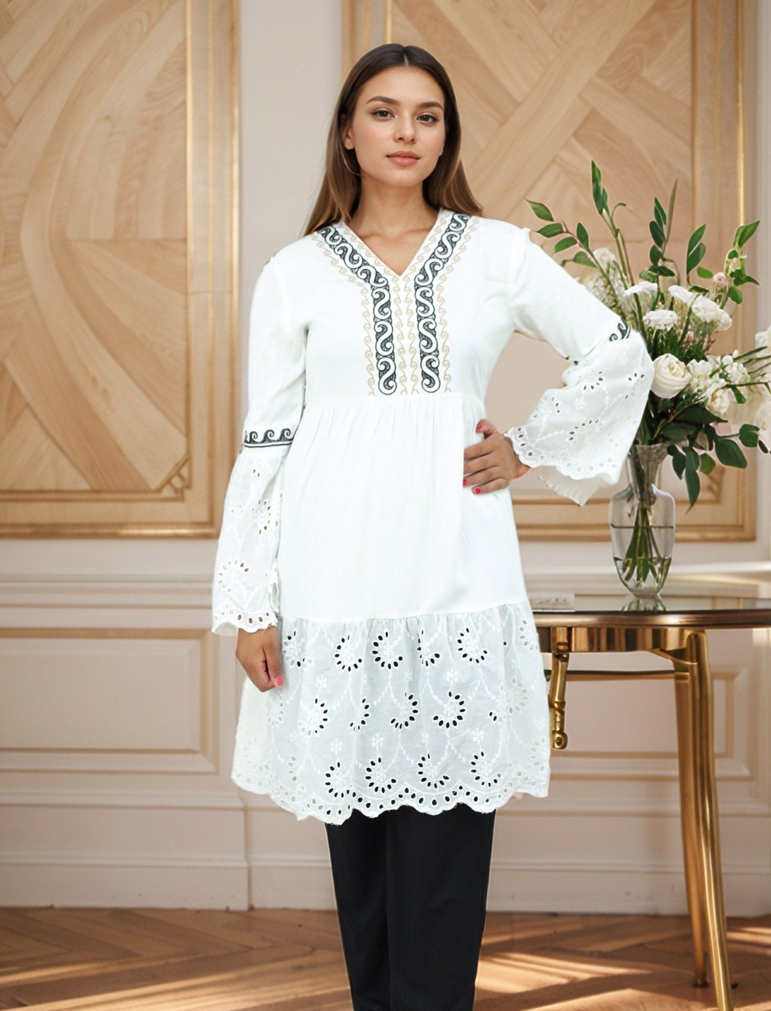 Embroidered Design Sewing Pattern Turkish Imported Top