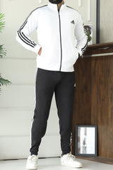 Adds 3 Stripes Signature Mock Neck Zipper Tracksuit In Black&White