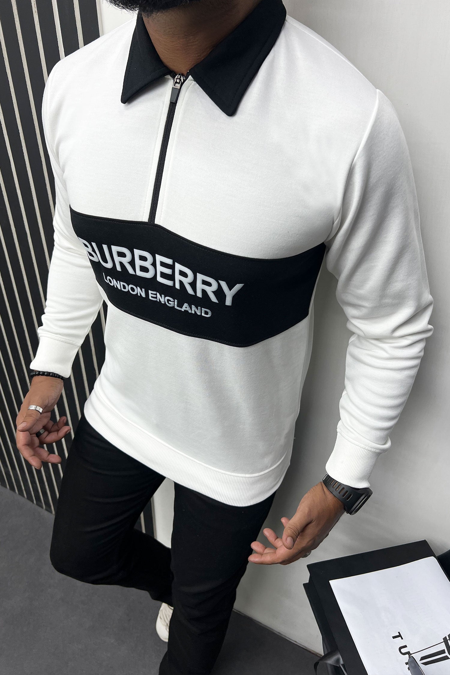 Brburry Half Zip Collar Style Full Sleeves Men's Sweatshirt