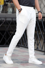 Turbo Pique Textured Double Plate SlimFit Trouser In White