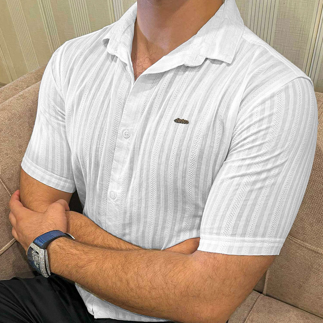 Turbo Minimalist Design Half Sleeve Casual Shirt In White