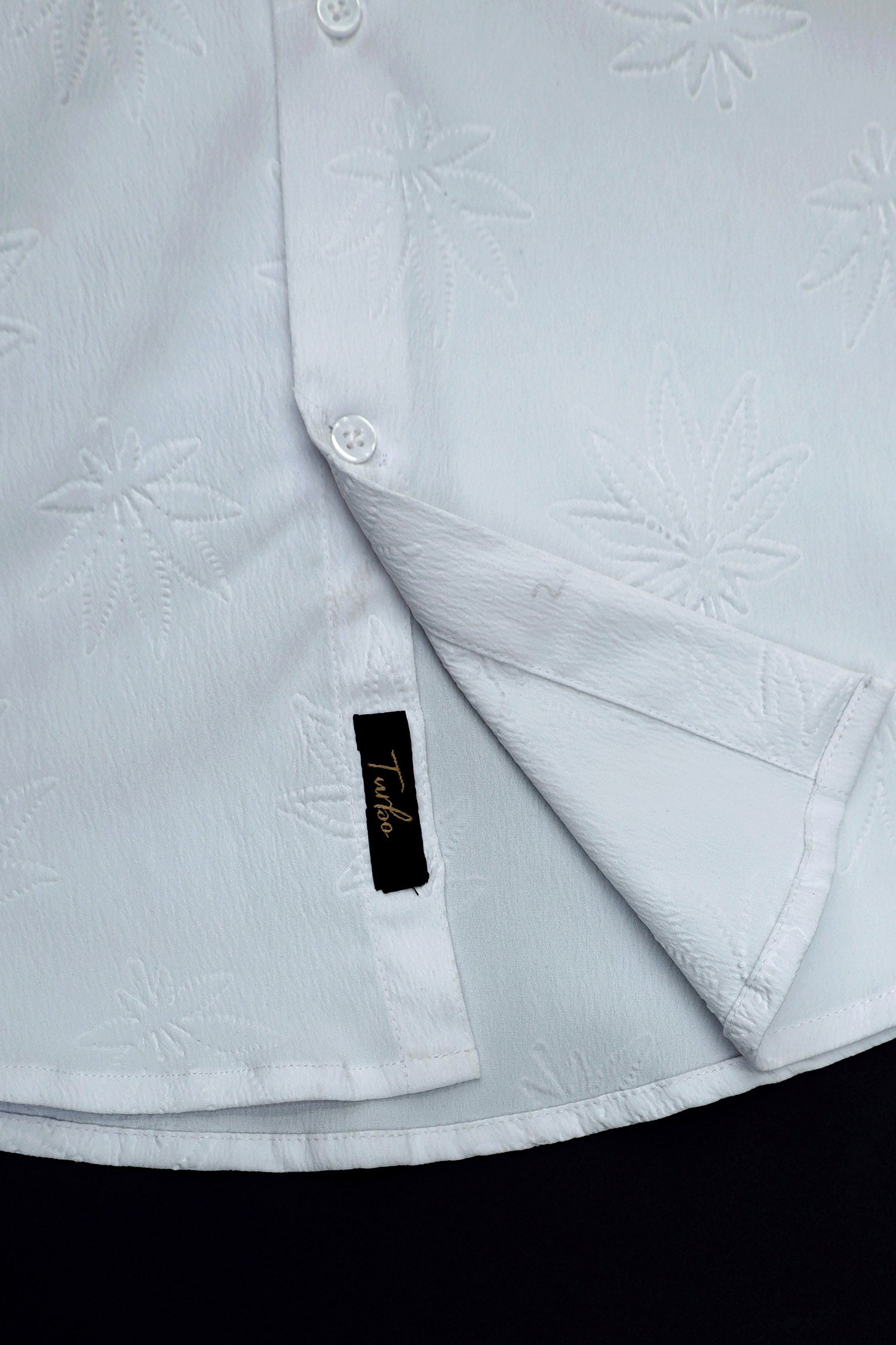 Embossed Leaf Floral All Over Casual Shirt In White