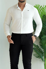 Turbo Vintage Patterend Long Sleeve Cotton Casual Shirt In White