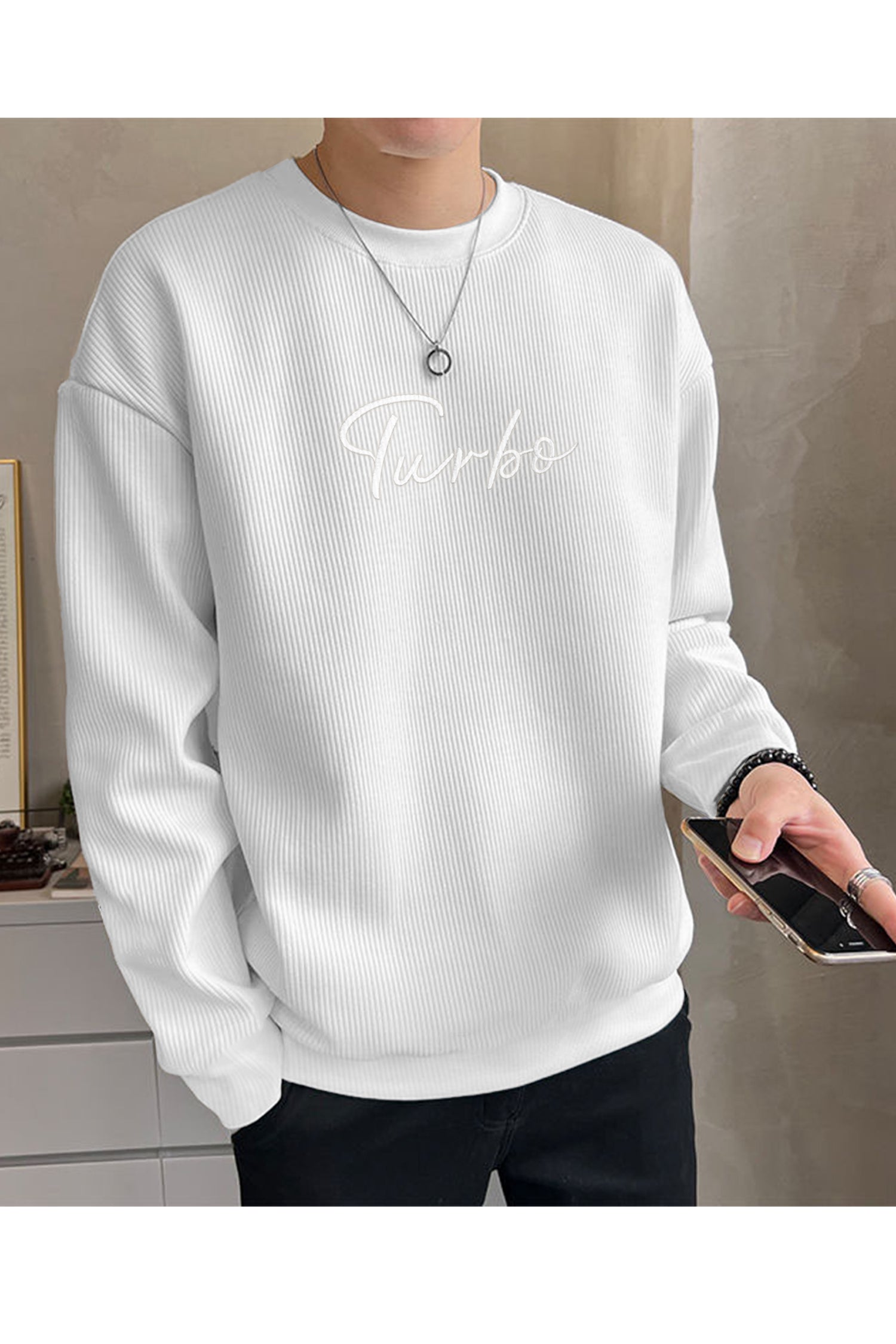 Turbo Signature Logo Round Neck Thermal Cotton Men's Sweatshirt