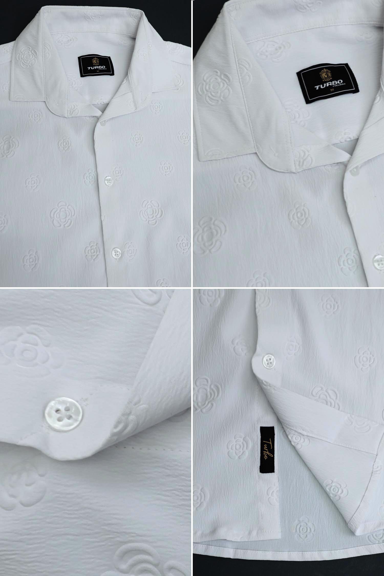 Embossed Floral All Over Casual Shirt In White