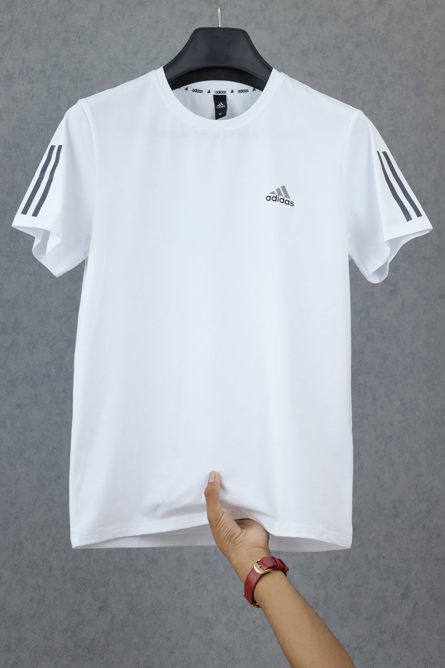 Adds Half Tri-Line Strips Round Neck T-Shirt