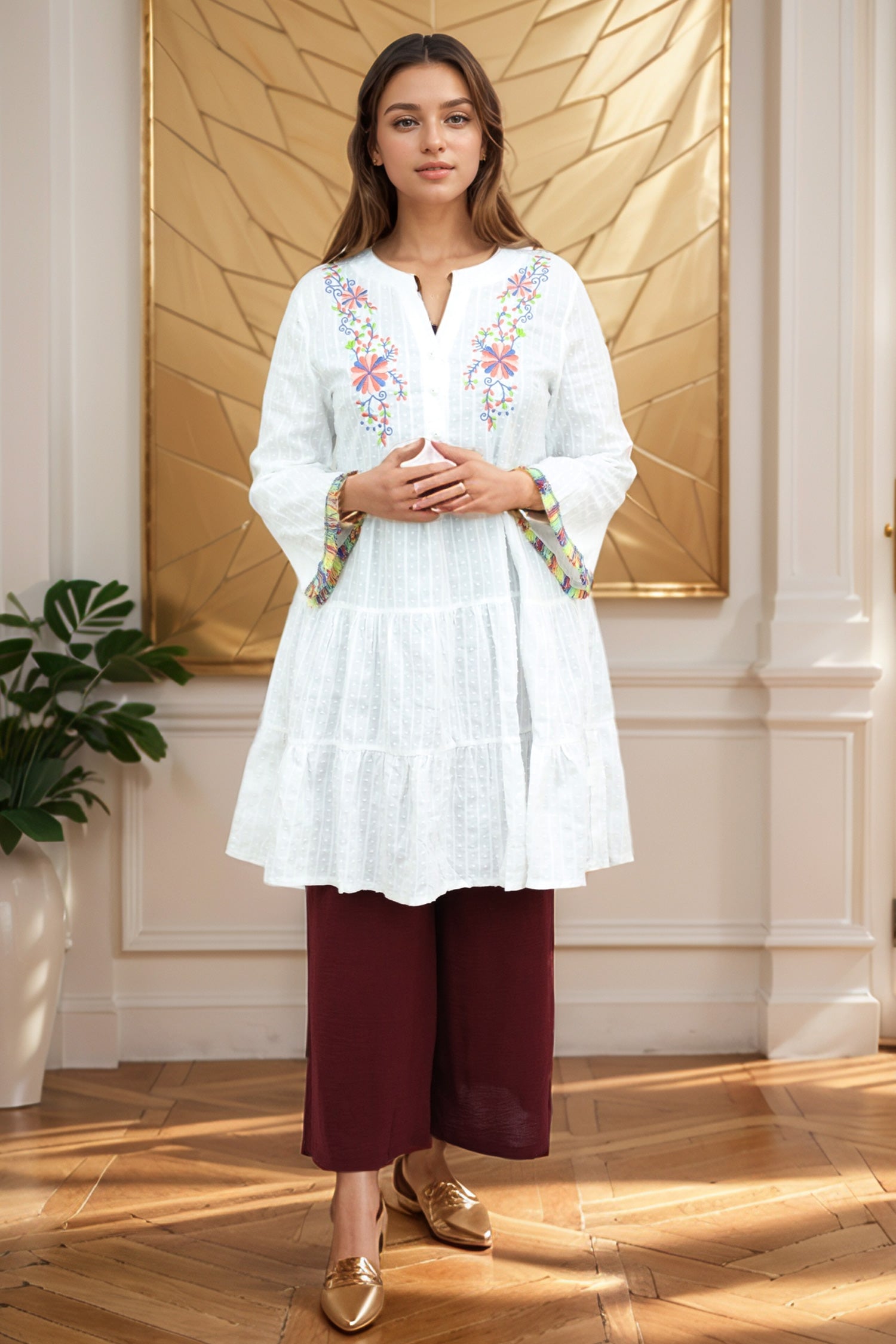 Embroidered Design Frock Style Turkish Imported Top