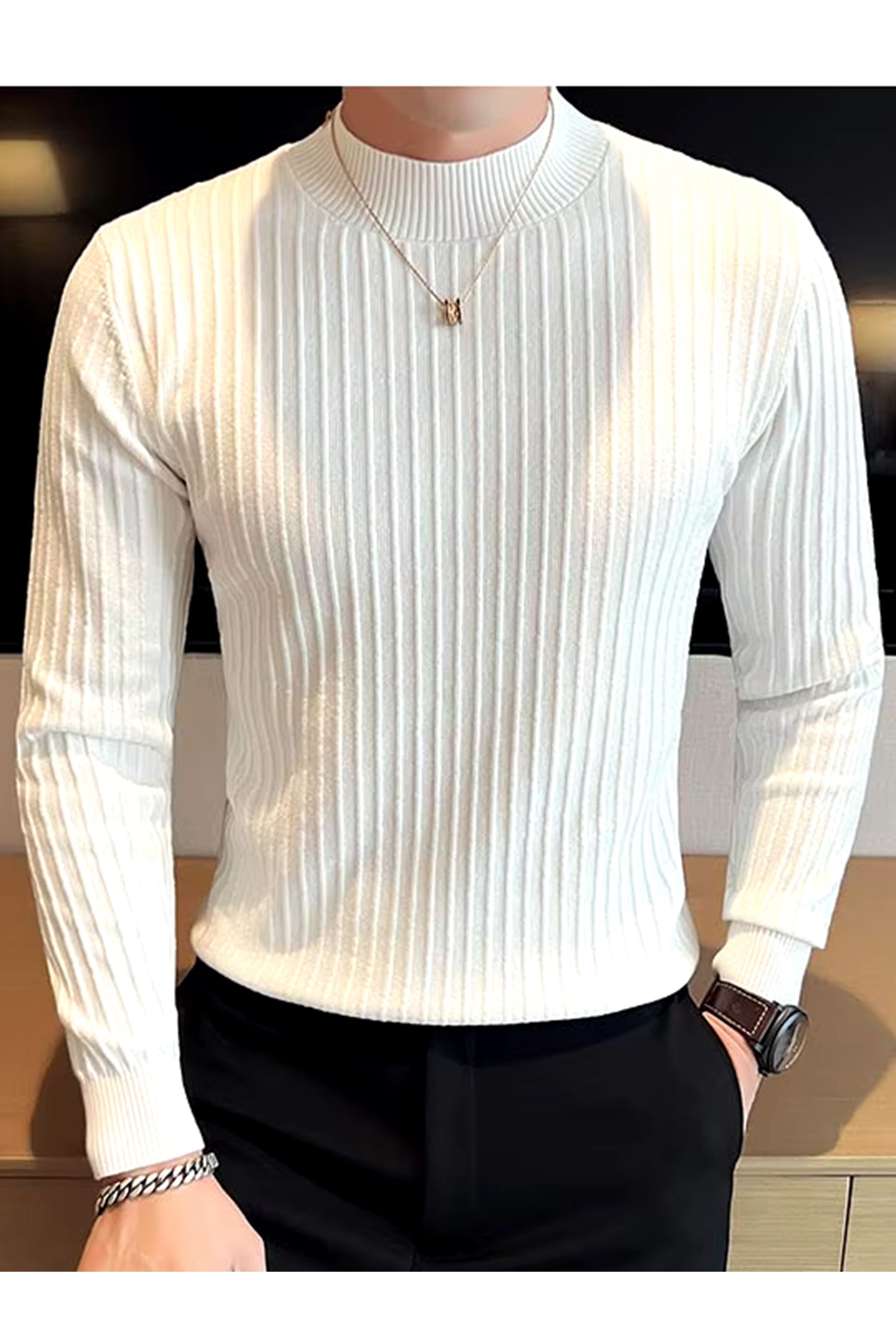 Comfortable Textured Lining Mock Neck Men's Sweatshirt