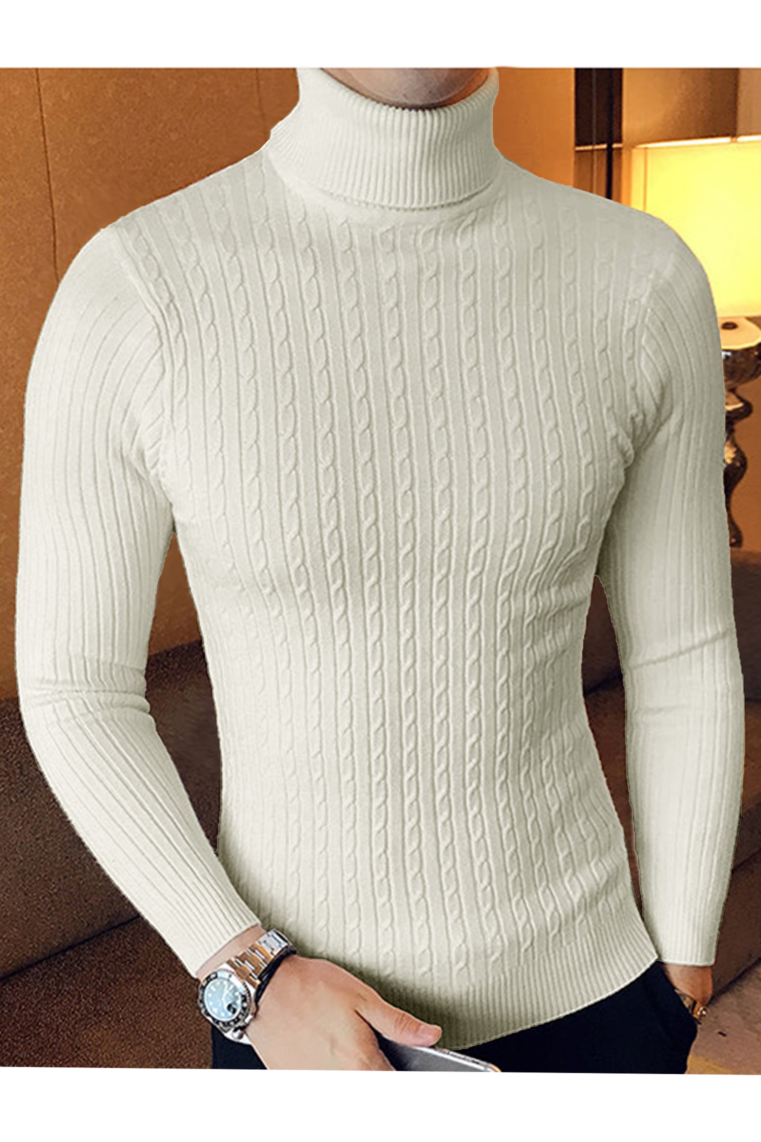 Textured Pattern Turtleneck Cashmere High Neck