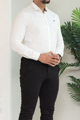 Turbo Organic MonoChromatic Long Sleeve Cotton Casual Shirt in White