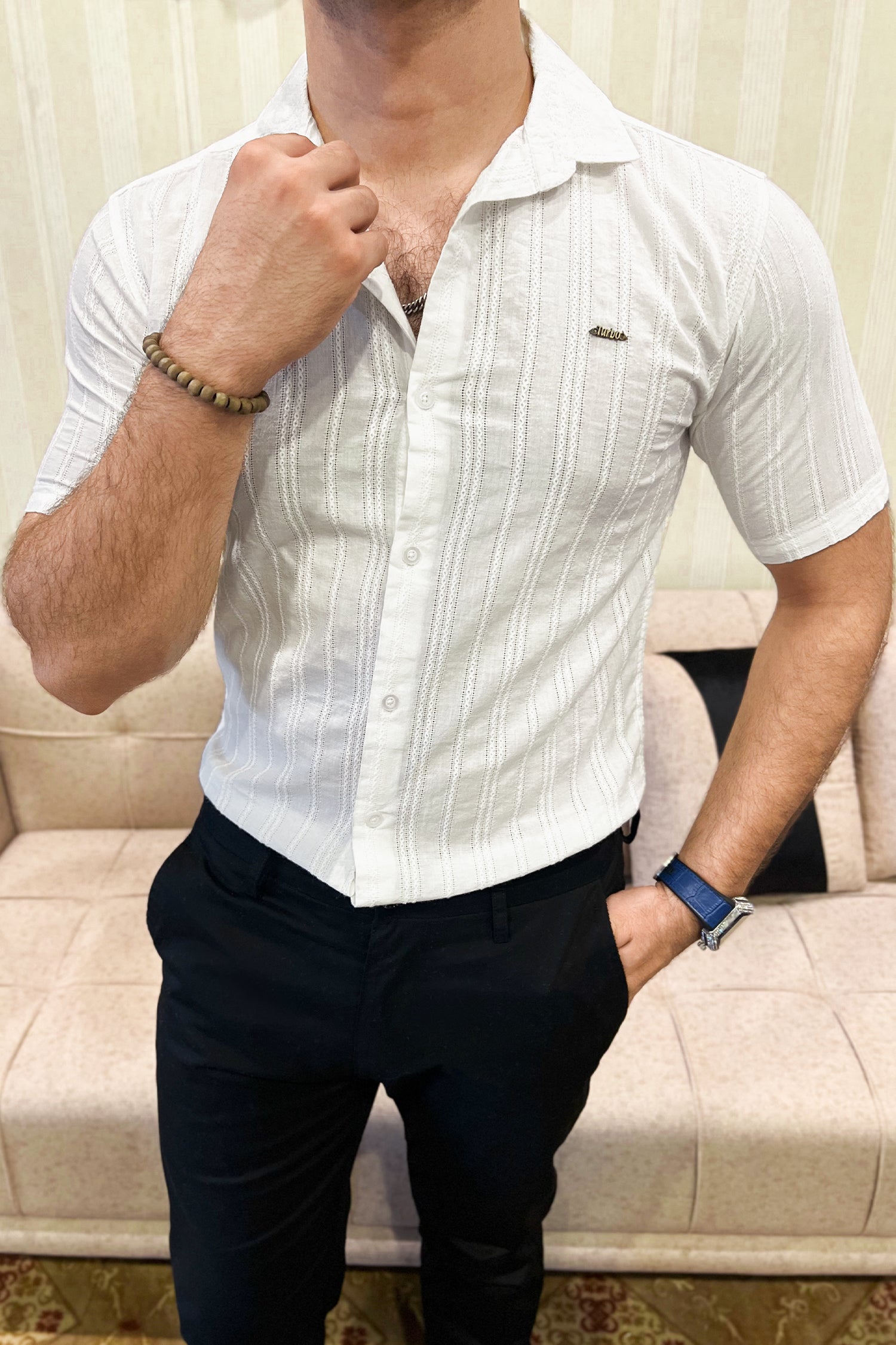 Turbo Wave Texture Crochet Casual Shirt