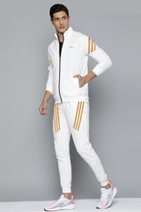 Turbo Diagonal Stripes Men Zipper Tracksuit In White