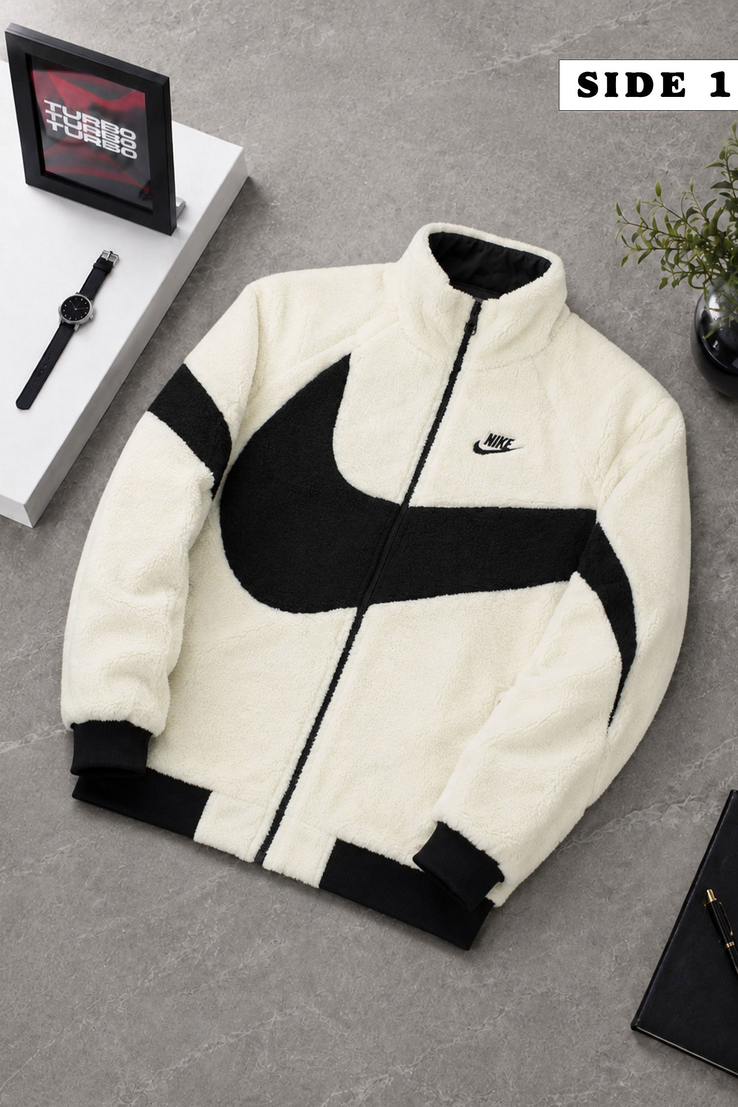 Nke Wind-Runner Swoosh Double Sided Imported Sherpa Puffer Jacket In White