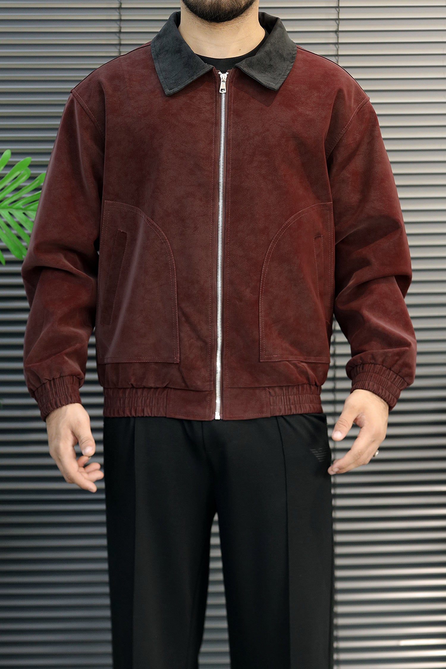 Men's Vintage Harrington Imported Suede Leather Jacket In Wine Red