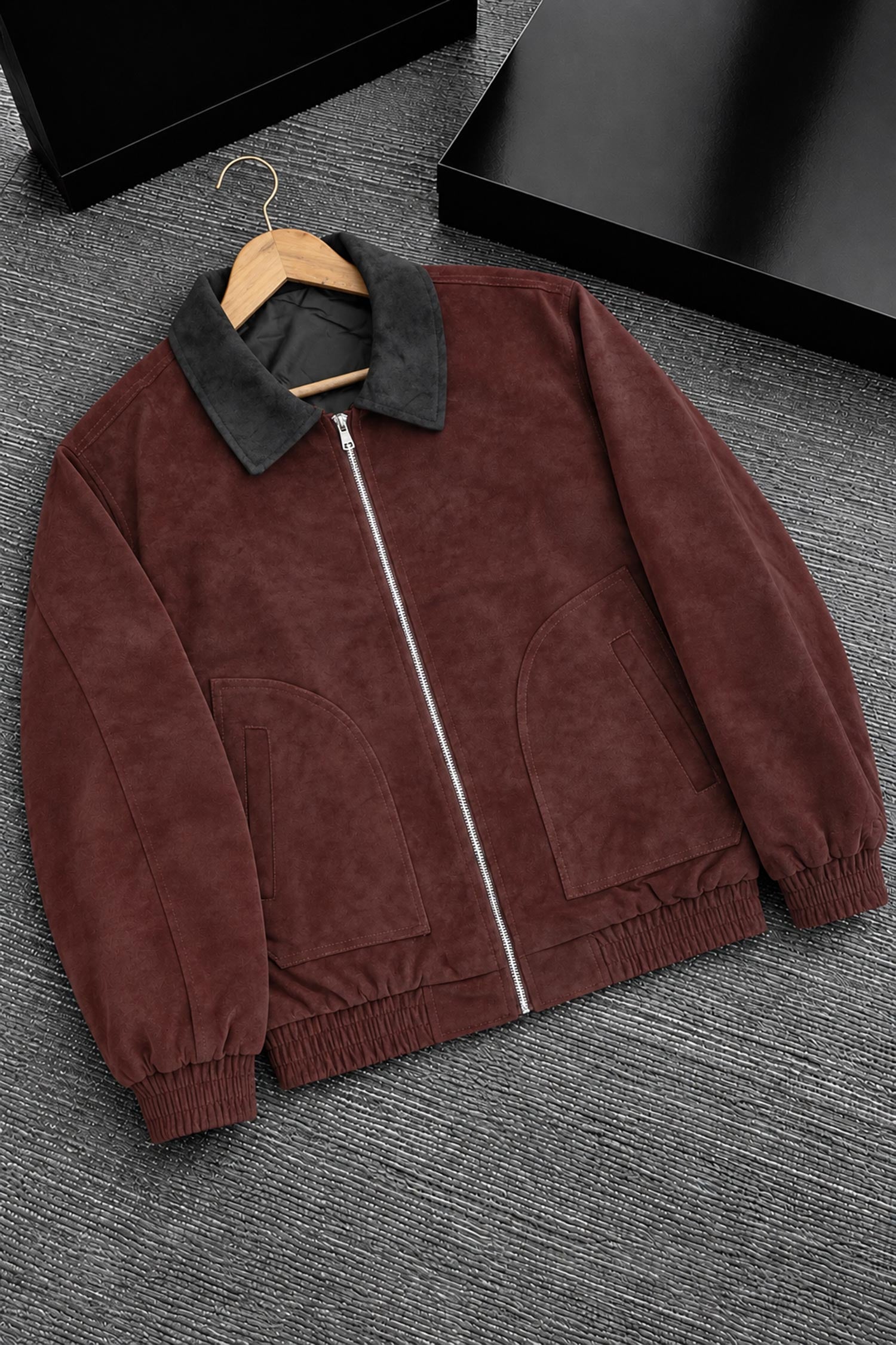 Men's Vintage Harrington Imported Suede Leather Jacket In Wine Red