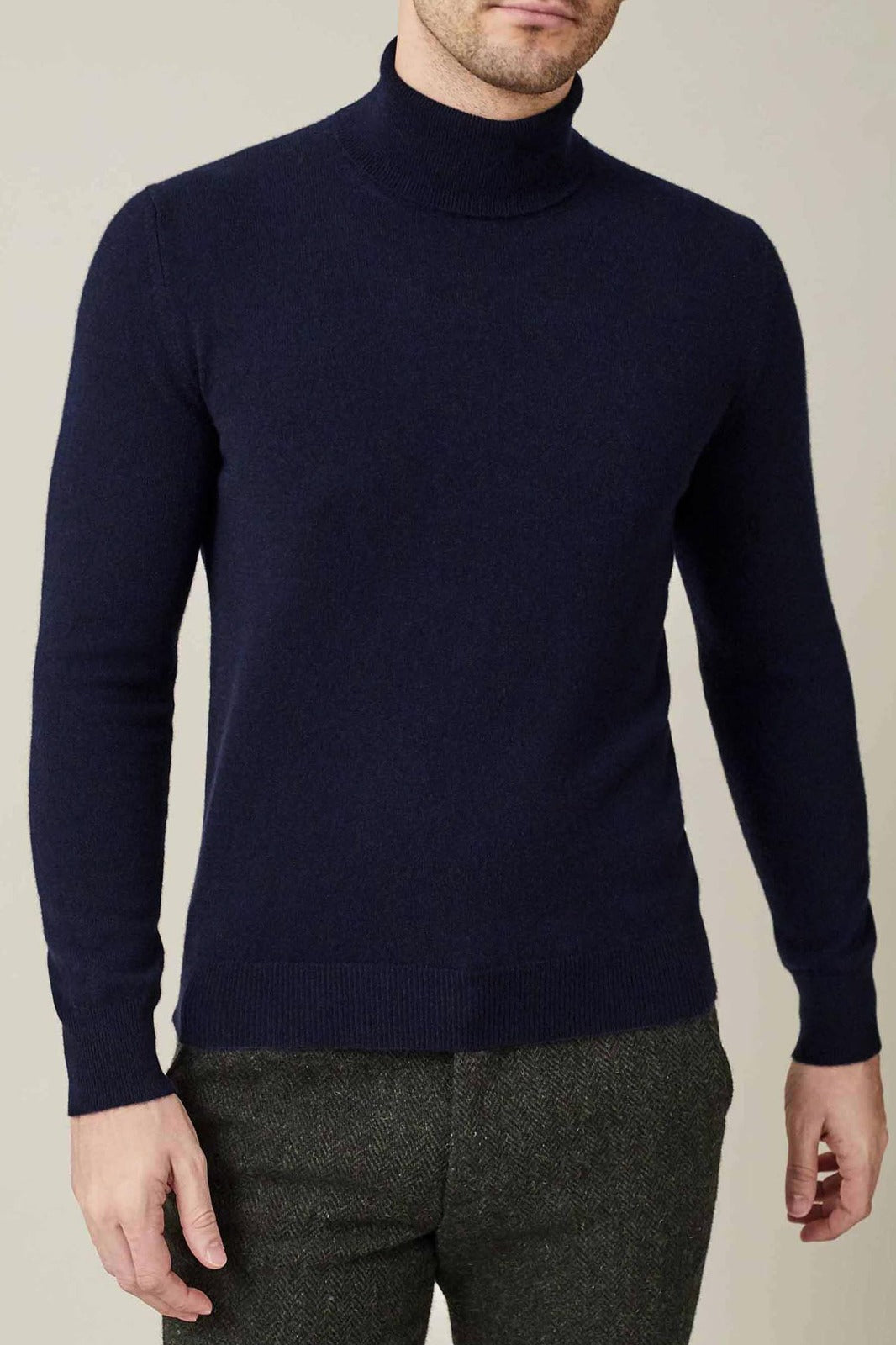 Warm Sweater High Neck In Navy Blue